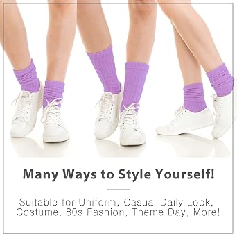BASICO 6PK, 3PK Slouch Socks For Women | Pink, Beige, Navy, White, Black Scrunch Crew Socks | 80s 90s Socks