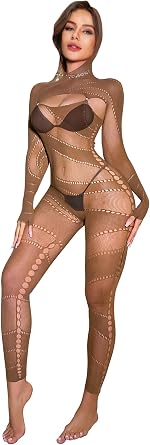 Womens Hooded Fishnet Full Bodystocking Bodysuit Sexy Mesh Lace Lingerie Club Party Rave Outfits Halloween Costume