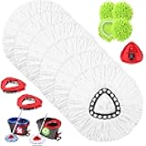 Chenille Mop Heads Replacements 4 Pcs & 6 White Mircofiber & 2 Brush Head & 1 Base Set for Ocedar Easywring 1-Tank System,Reusable Microfiber Spin Mop Replacement Head for Floor Cleaning and Tile