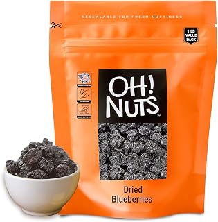 Oh! Nuts Dried Blueberries - No Sugar Added - 1 lb Bulk Bag - Dehydrated Dried Blueberries for Snacking & Baking