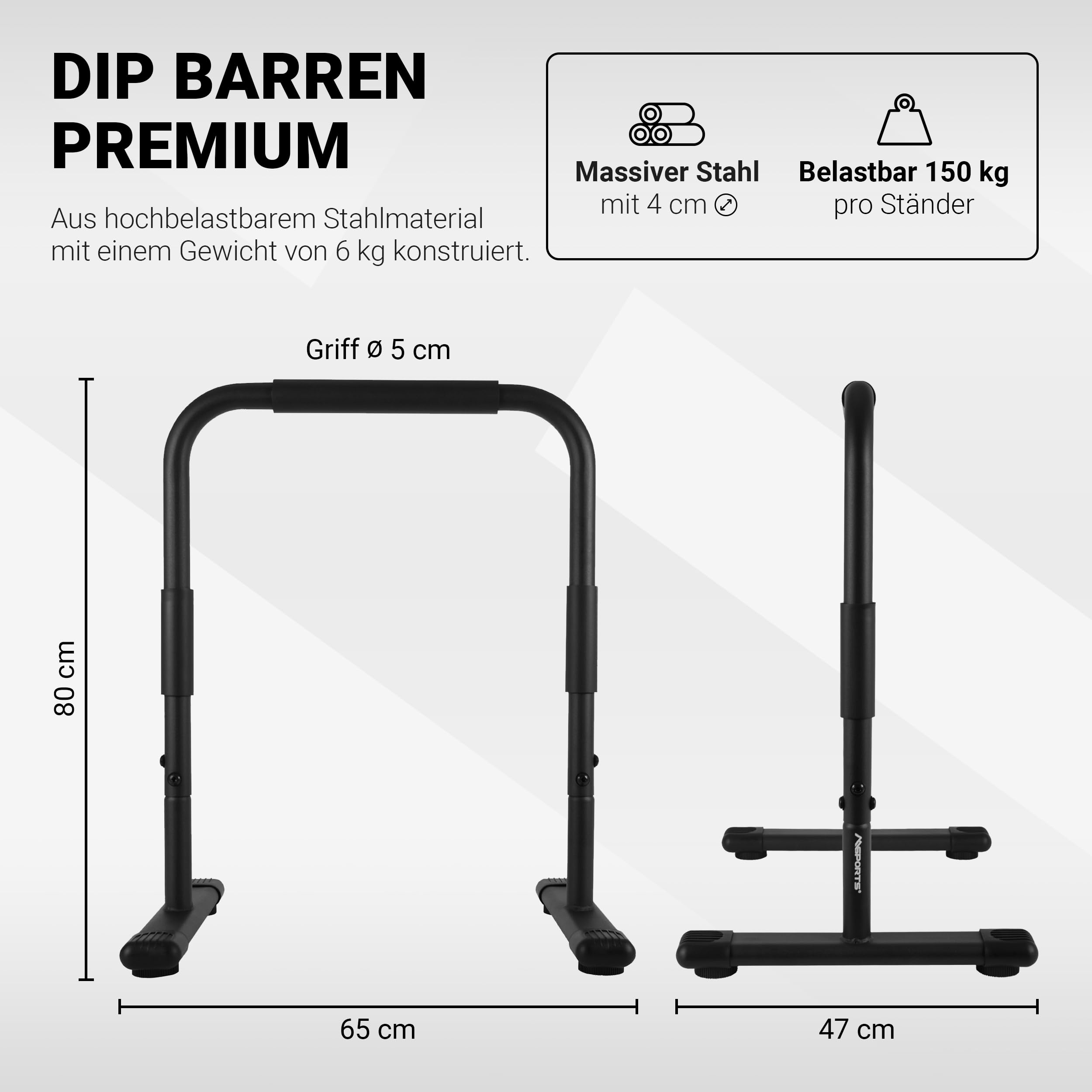 Paralet do dipów Barren Fitness Parallettes Premium (para) 80 x 65 cm | Push Up Stand Bar I Dip Station I Fitness Rack