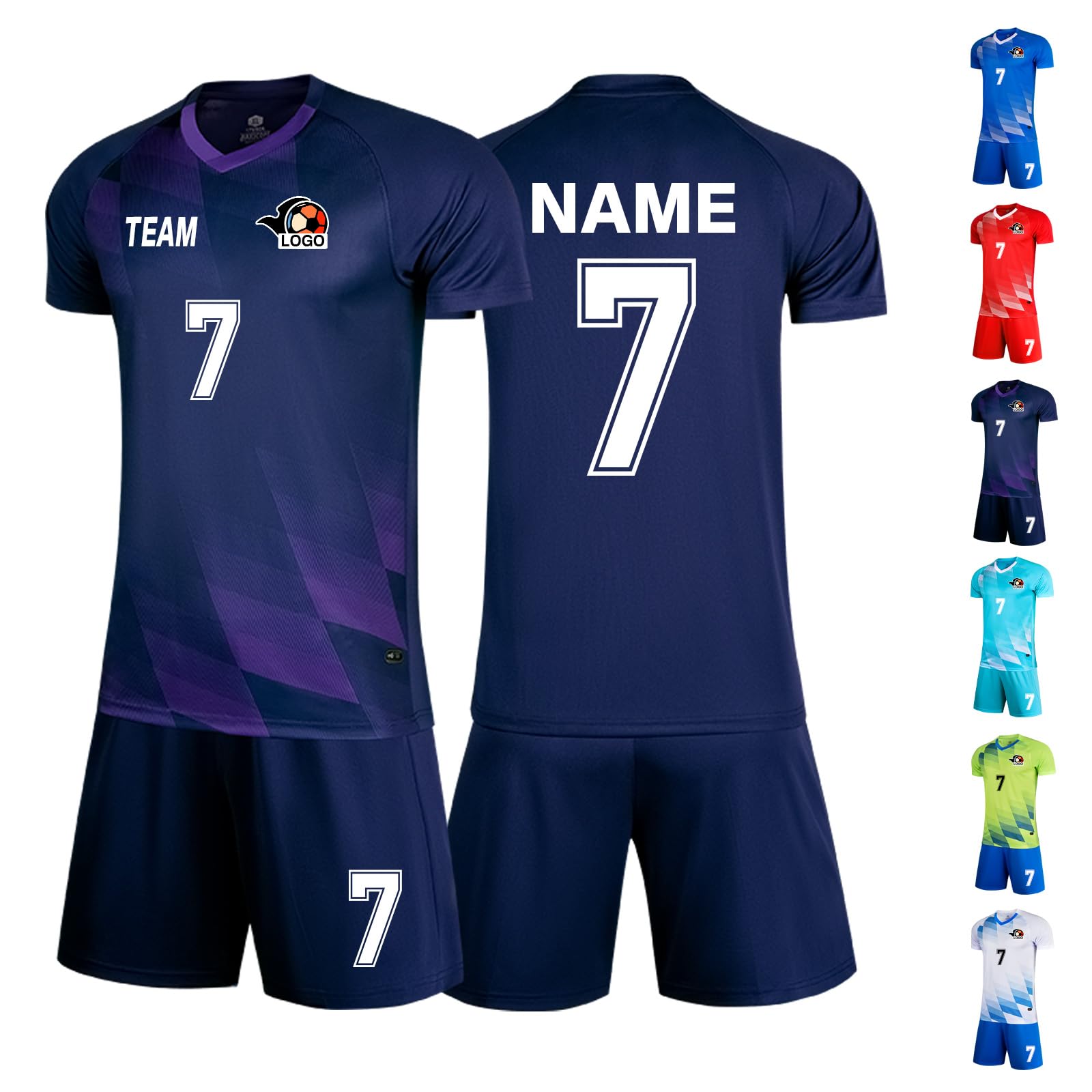 LAIFU Custom Kids Adult Soccer Jersey Set with Personalized Name Team Name Number Logo Soccer Jersey Navy Blue