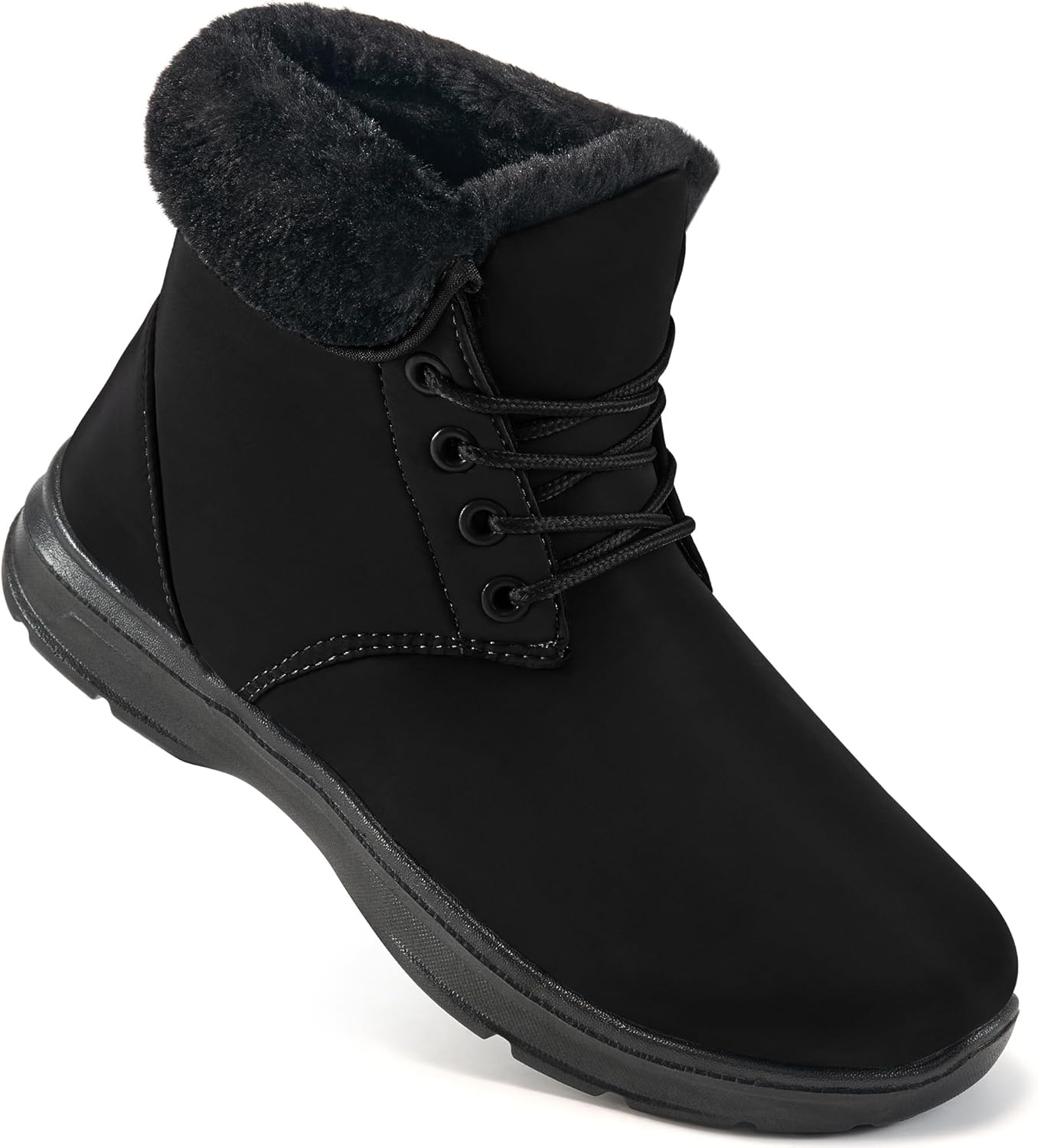 Ecetana Winter Boots for Women Snow Warm Fur Lined Waterproof Ankle Booties Lace Up Non Slip Flat Comfortable Womens Shoes