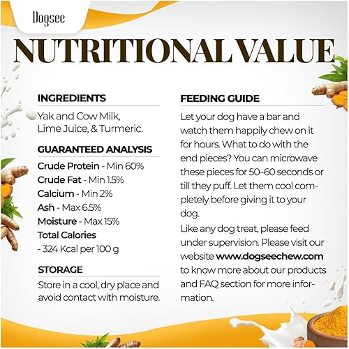 Miniatura 8 de Dogsee Yak Cheese - Masticables para perros del Himalaya con cúrcuma de 1 libra (grande - 4 barras) 100% natural Golosinas para razas grandes