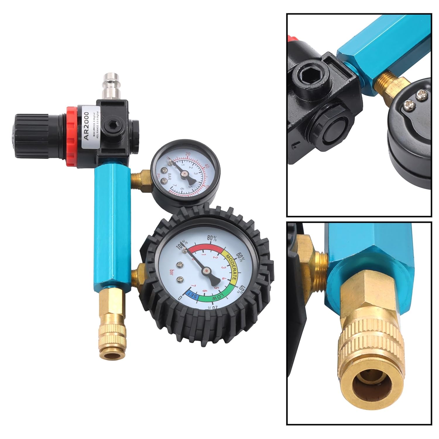 46Pcs Petrol Diesel Compression Tester Cylinder Leak Tester Kit with Gauge Dual-Meter Leak Detector Adapters