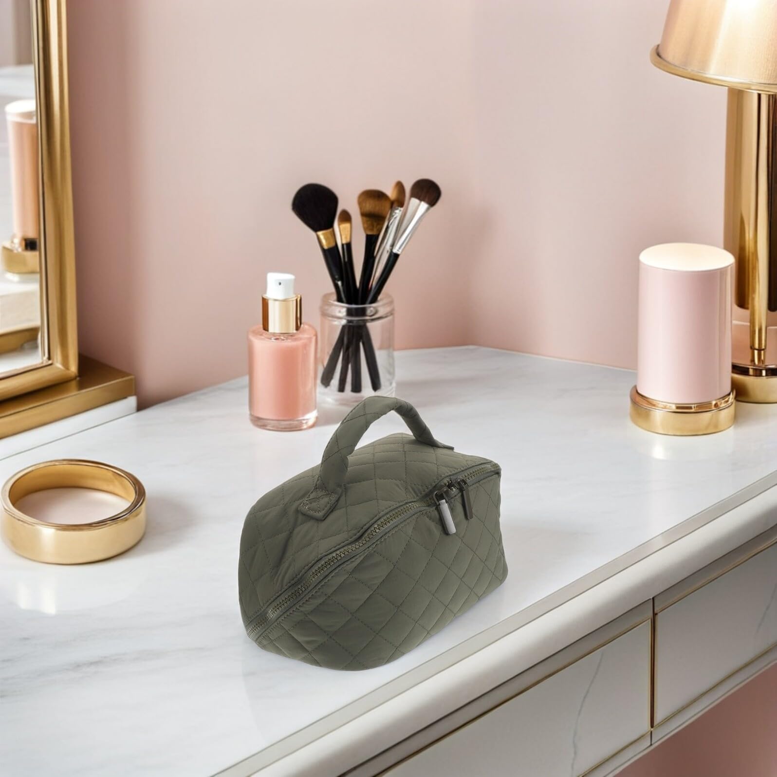 Borsa Cosmetica da Viaggio Donna Grande in Dacron Nero | Capacità Ampia, Scomparti Multipli e Tasca Principale Spaziosa, Manico Pratico e Protezione Dall'umidità