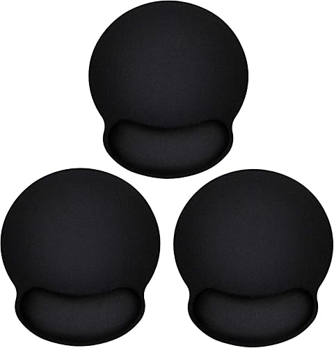 Ergonomic Mouse Pad 3 Pack with Wrist Rest Support, Round Gaming Mousepad with Smooth Surface & Non-Slip Rubber Base for Computer, Laptop, Office, Comfortable Memory Foam for Wrist Cushion