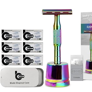 Rainbow Safety Razor with Stand, 1 Razor Blade Bank + 30 Blades
