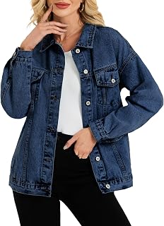 LifeShe Oversized Denim Jacket Women Boyfriend Jean Jacket Trendy Loose Shacket Fall Trucker Coats