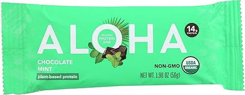 Aloha Barras de proteína de menta y chocolate orgánico, 0.49 oz de proteína a base de plantas, certificado orgánico USDA, sin gluten y sin OMG, 1.98
