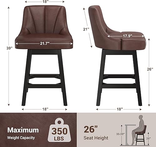 Miniatura 2 de Taburetes de bar giratorios con respaldos, 26 pulgadas de altura de mostrador, taburetes de bar modernos de cuero extra tapizados con patas