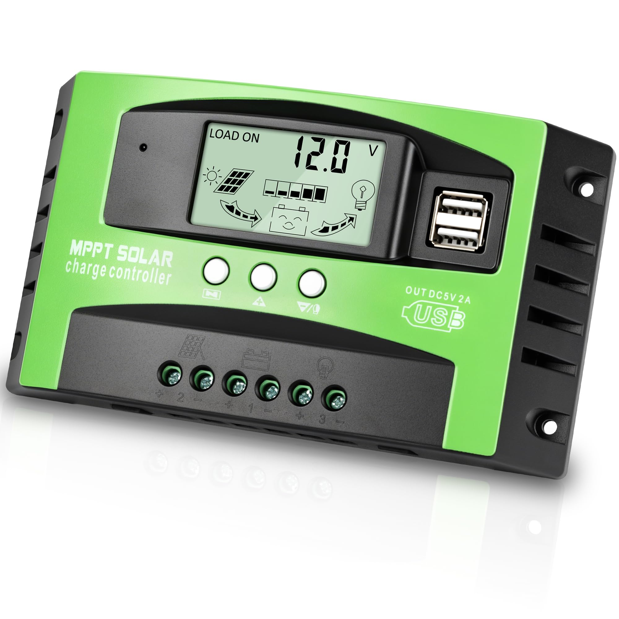 30A MPPT Solar Panel Controller 12V/24V Auto Tracking Solar Charger Regulator Fit for Lead-Acid Open Sealed AGM and Li Battery with 3 Load Modes/Timer Setting/LCD Display/Dual USB Port Green-image-23