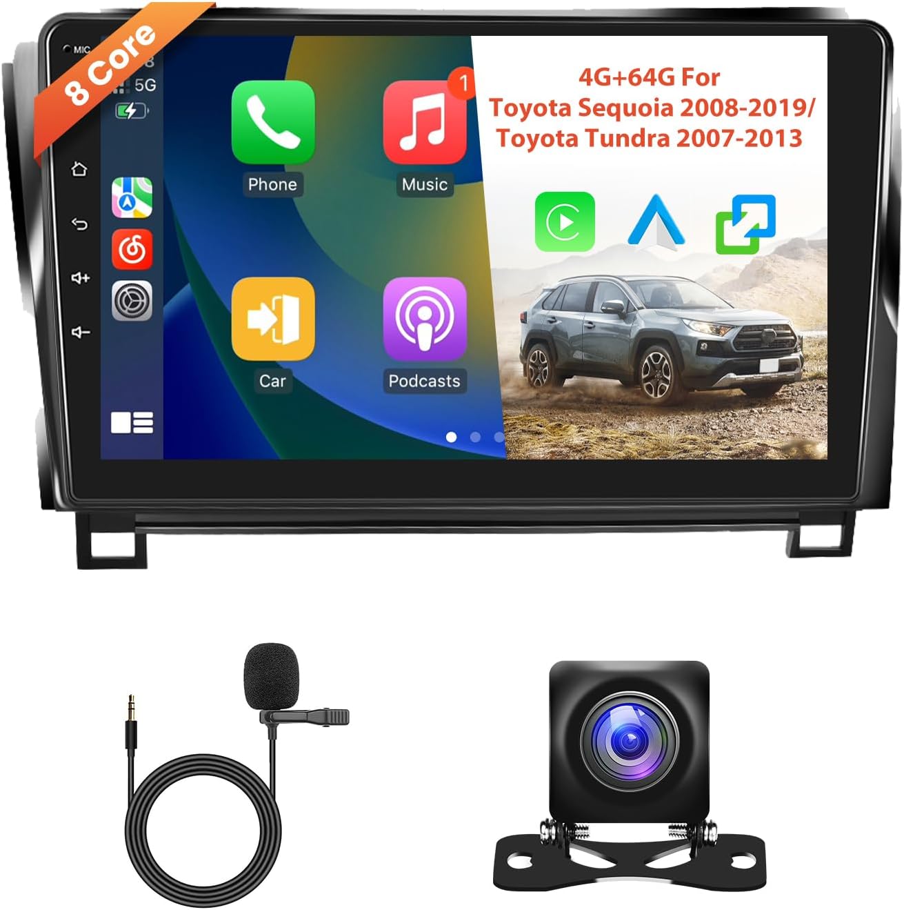 Android Car Stereo For Toyota Tundra 2007-2013 & Sequoia 2008-2019 - 10.1" Touchscreen With GPS, Bluetooth, Backup Camera