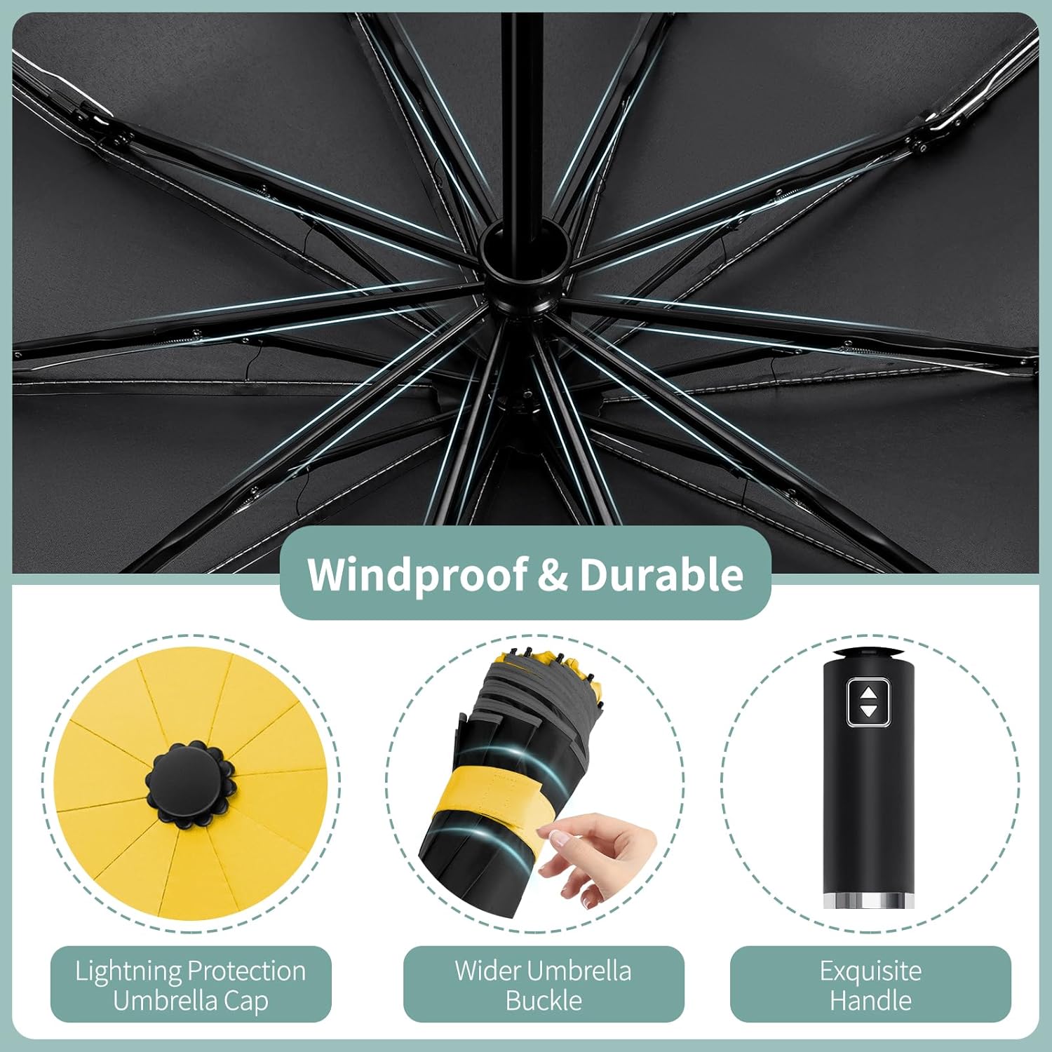 Seniny Inverted Travel Umbrella, Automatic Umbrellas for Rain, Windproof Compact Umbrella with Reflective Stripe, Folding UV Umbrella Sun Umbrella, Portable Large Umbrella for Backpack, Lightweight - Image 8