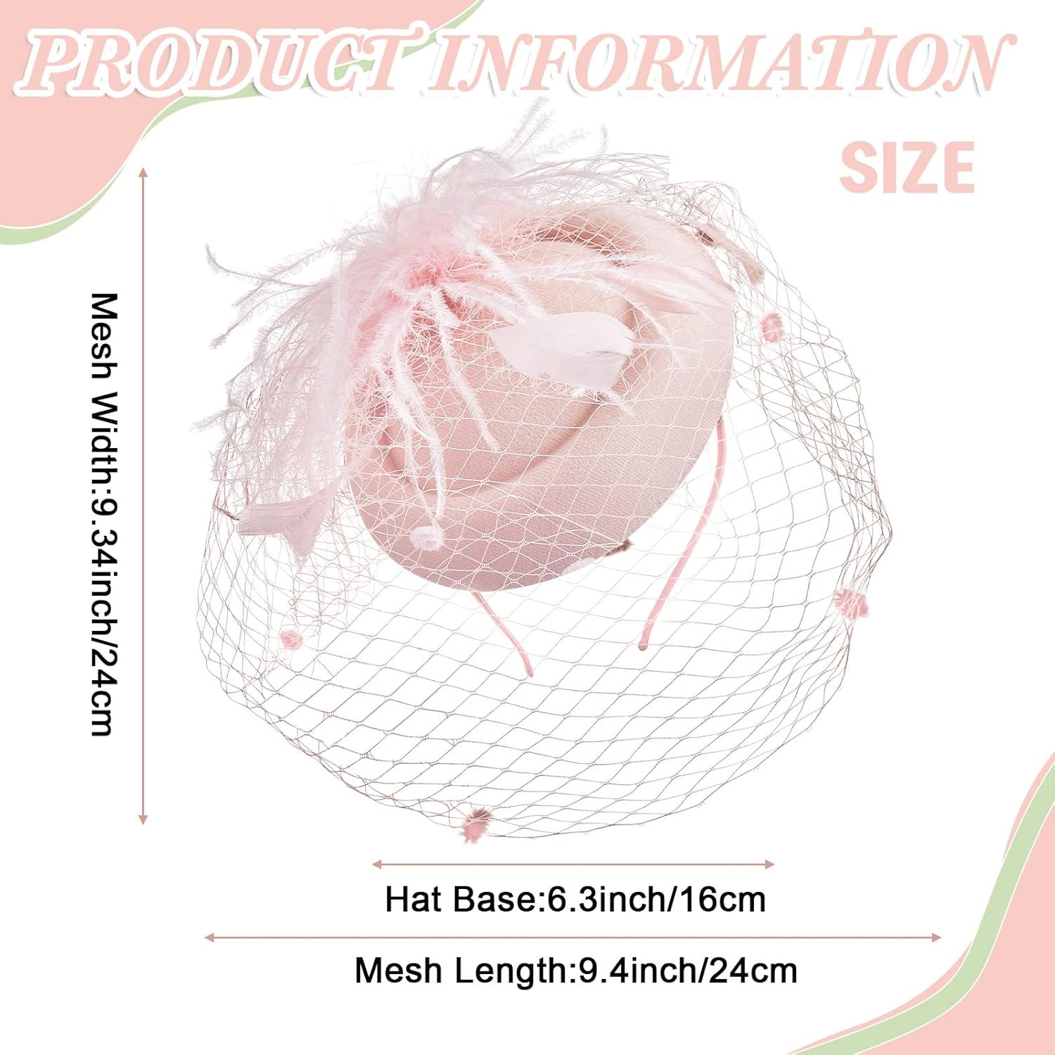 Jexine 9 Pcs Fascinator Hats for Women Tea Party Hats 20s 50s Cocktail Headband with Feather Mesh Veil for Wedding Church - Image 2
