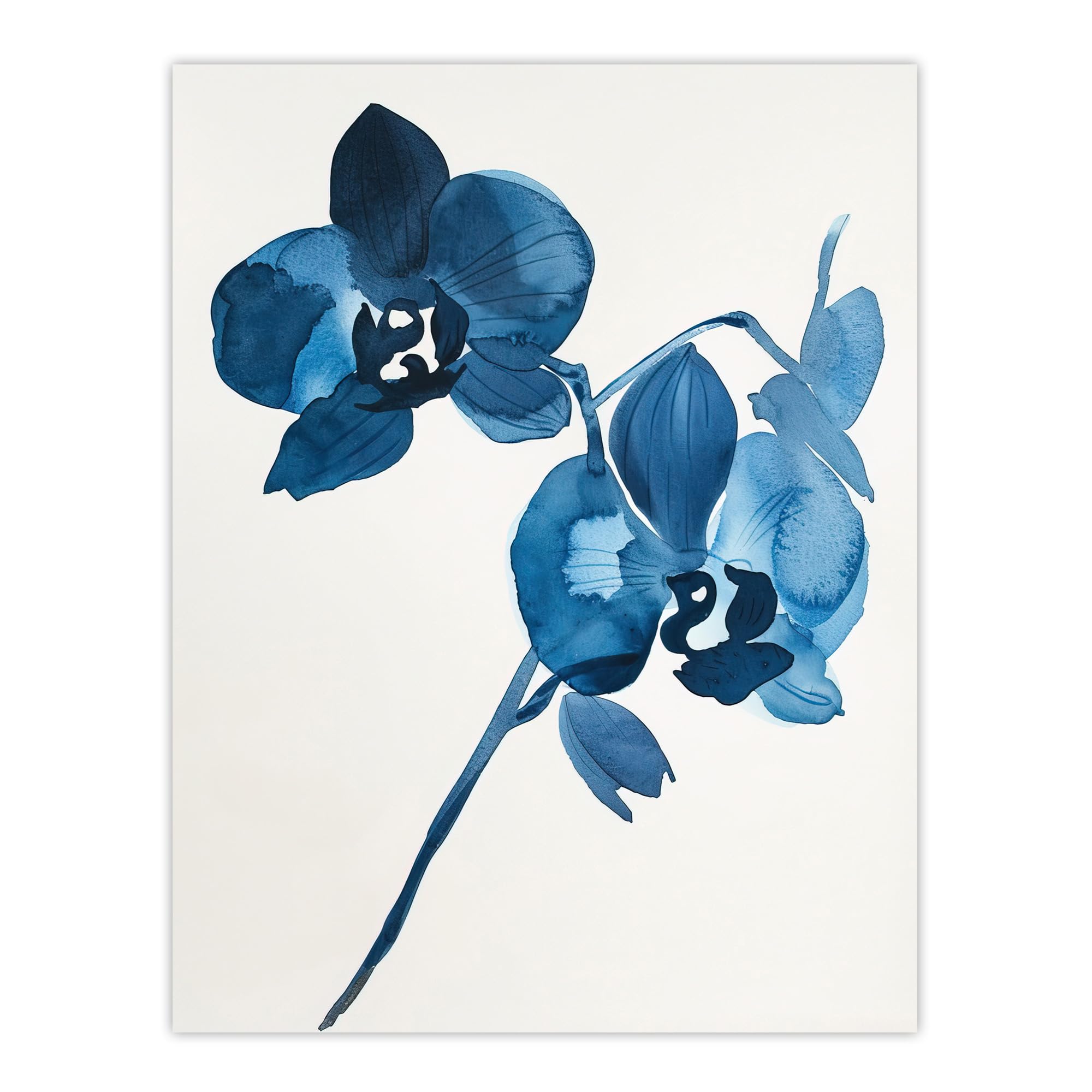 Artery8 Abstract Orchid Flower Bloom Blue Watercolour Living Room Large Wall Art Poster Print Thick Paper 18X24 Inch