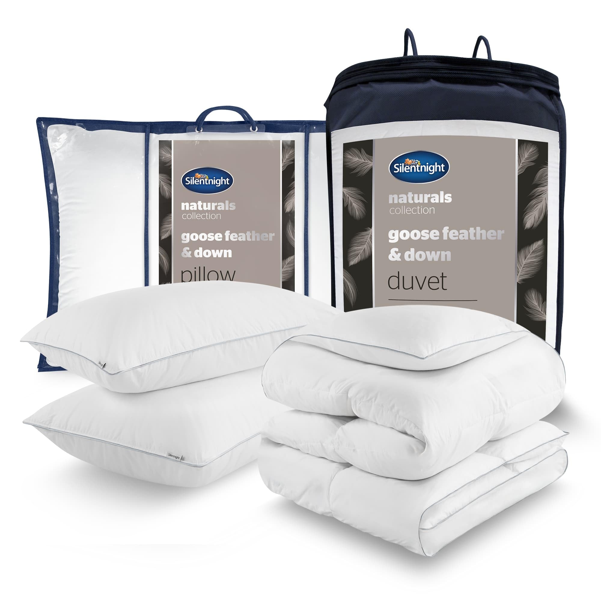 Silentnight Goose Feather and Down Duvet & Pillow Set - Luxury Hotel Quality Feather 10.5 Tog Duvet Quilt with 100% Cotton Down Proof Cover Premium Warm Breathable - Double