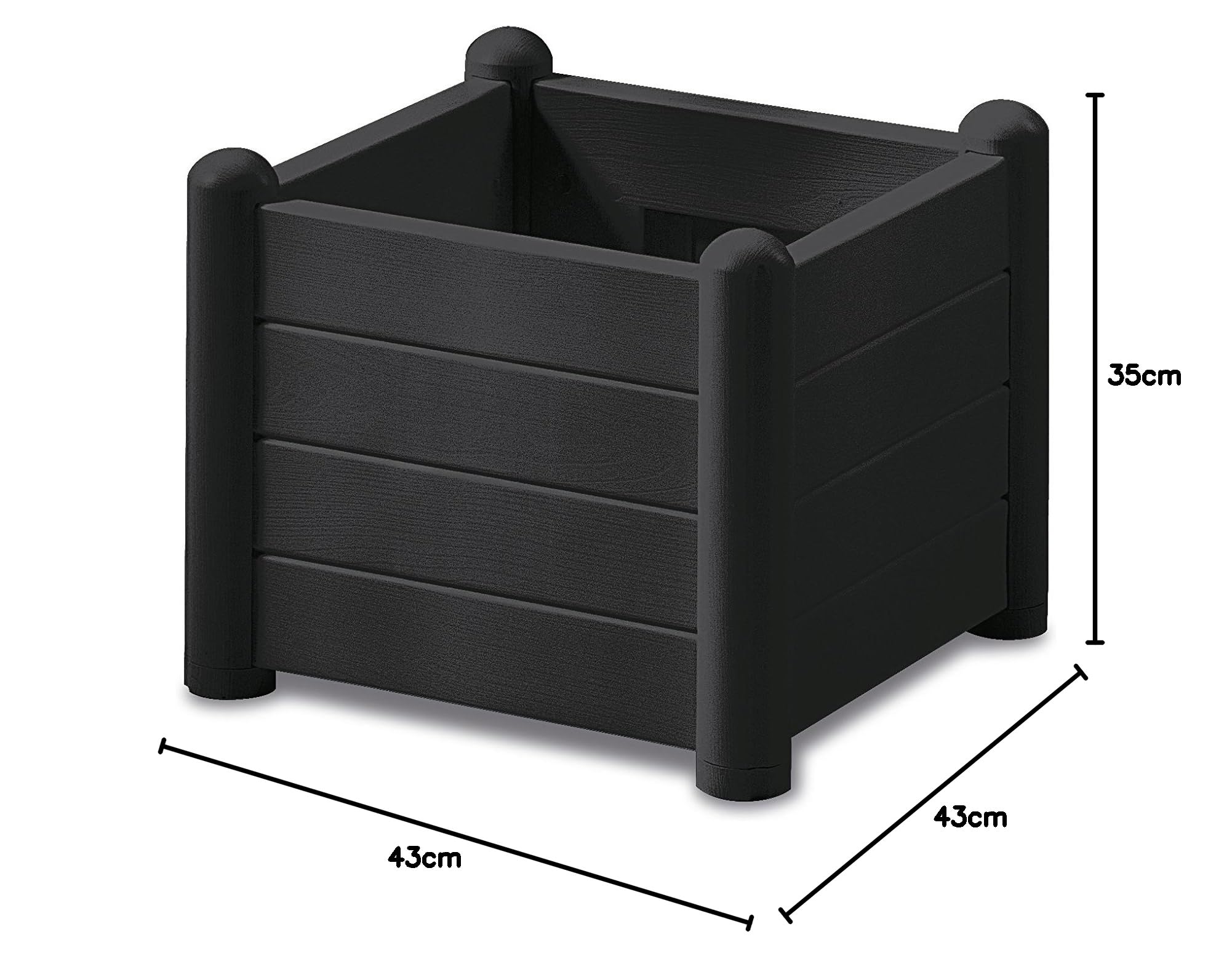 Kreher Jardinière carré en Bois Design en Plastique Anthracite. avec Réservoir D'eau. Dimensions en cm : 43 x 43 x 35 cm