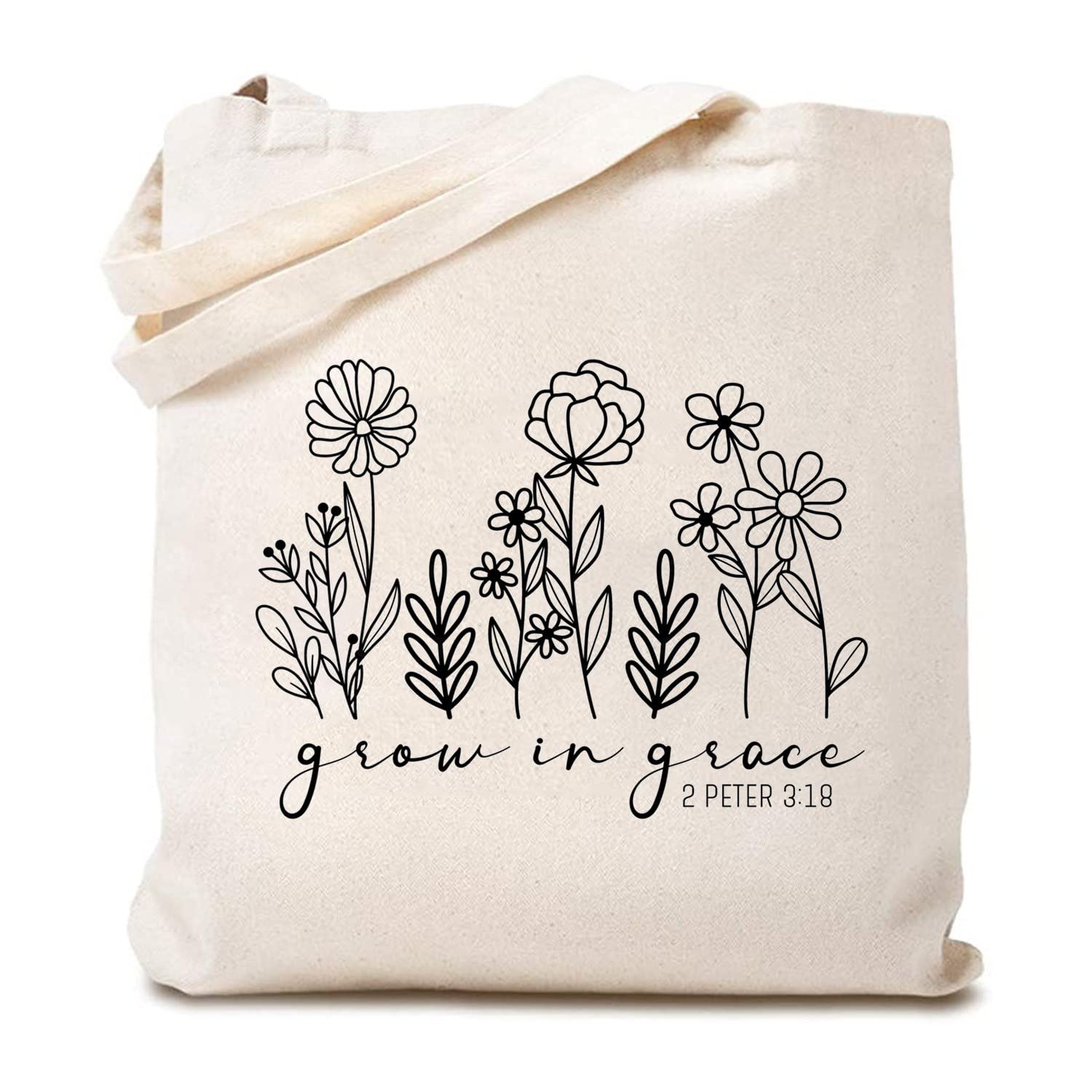 TSIIUO Wildflowers Christian Canvas Tote Bag for Woman Funny Bible Quote Reusable Shopping Shoulder Bag Girls Gift