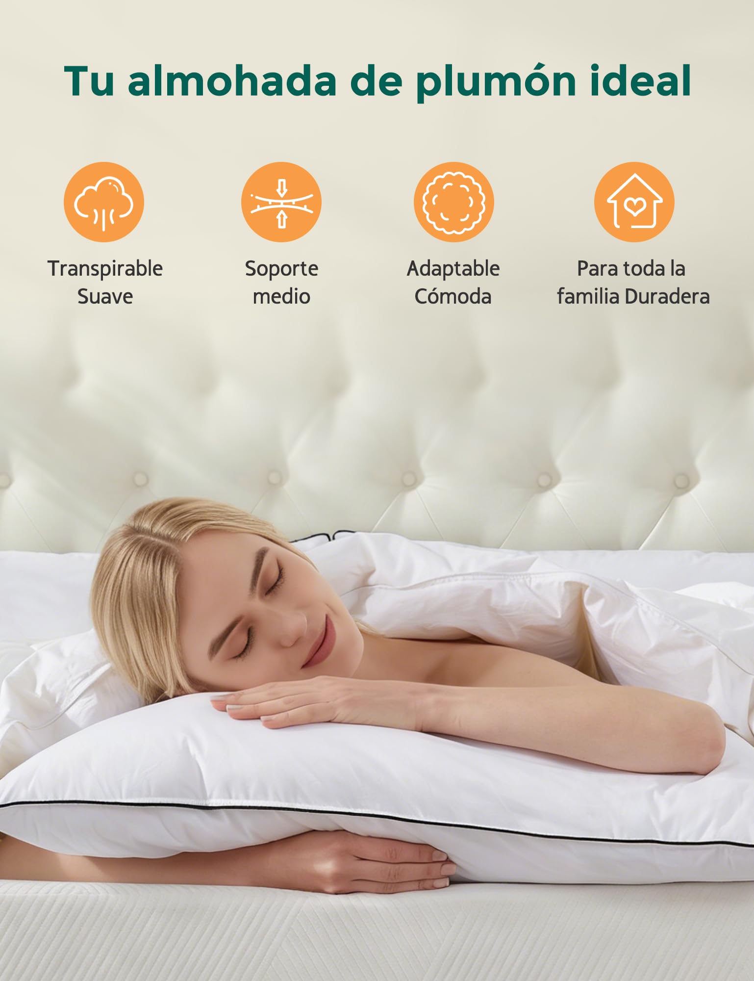 APSMILE Almohada de Pluma 50x75, Almohada de Lujo para Dormir de Pluma de Ganso, 100% algodón orgánico Funda, Almohada de Cama Envuelta en poliéster de la colección hotelera (Blanca, 2 Piezas)
