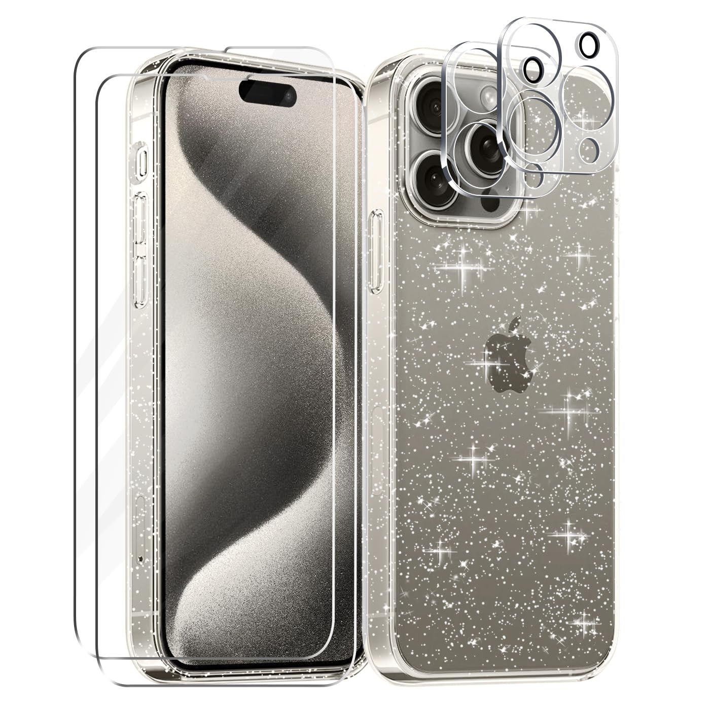 Custodia IPhone 15 3 In 1: Cover Trasparente TPU + Pellicola 9H Vetro Temperato + Protezione Fotocamera In Alluminio - 5