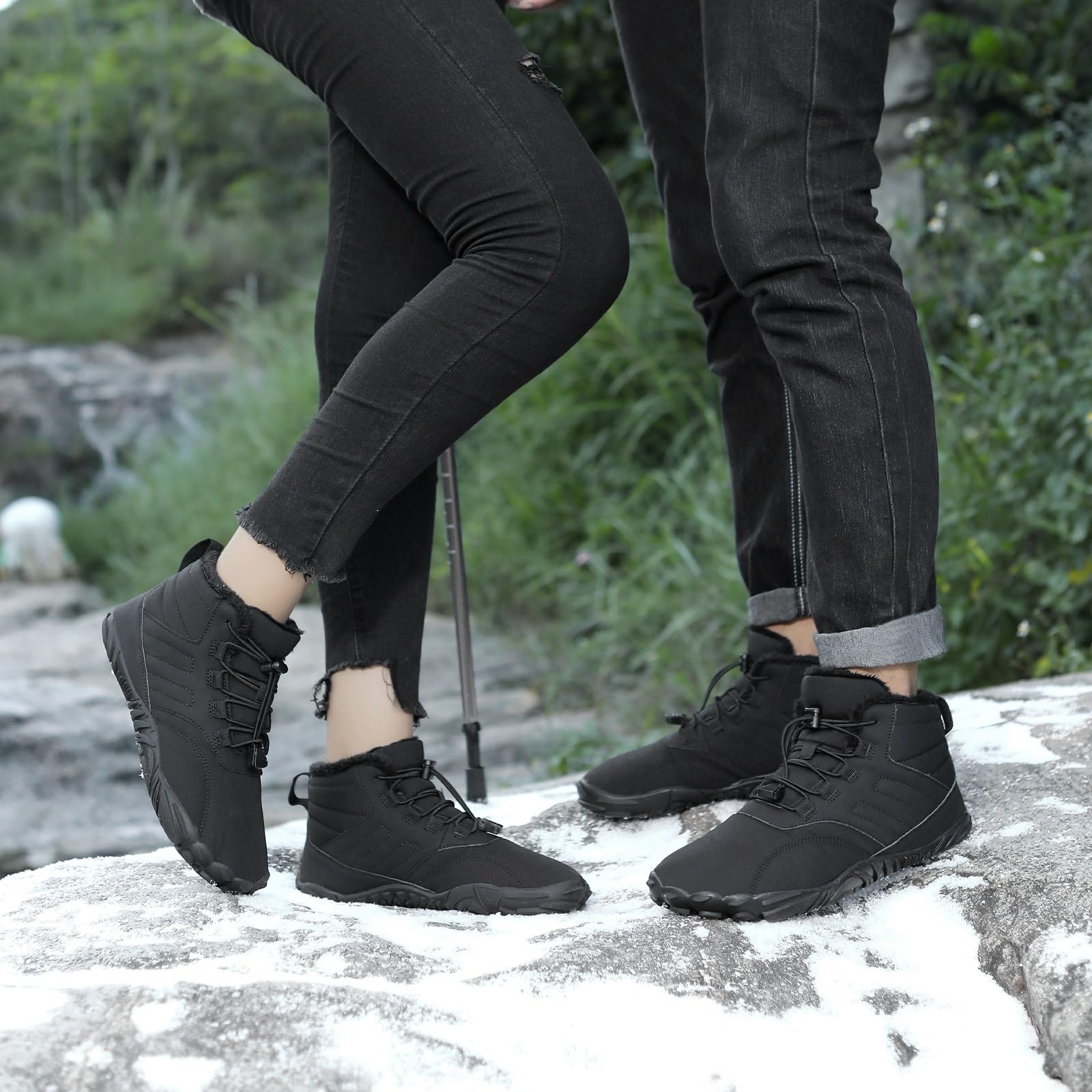 Barefoot Scarpe Inverno Uomo Donna Outdoor Minimalista Unisex Impermeabile Antiscivolo Caldo Leggere Comode Punta larga Barefoot Scarpe Five Finger Sneakers Scarpa da Camminata(Black 2,41 EU)