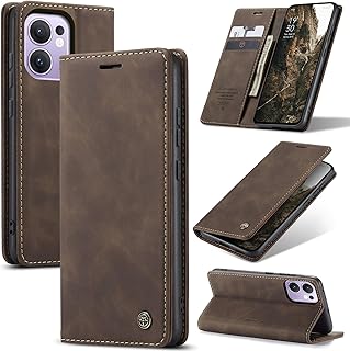 Phone Case Cover UNBLACK Luxury PU Leather Design 013 Flip Cover Card Slot Holder Cover Compatible with Oppo Reno 13F (Coffe)