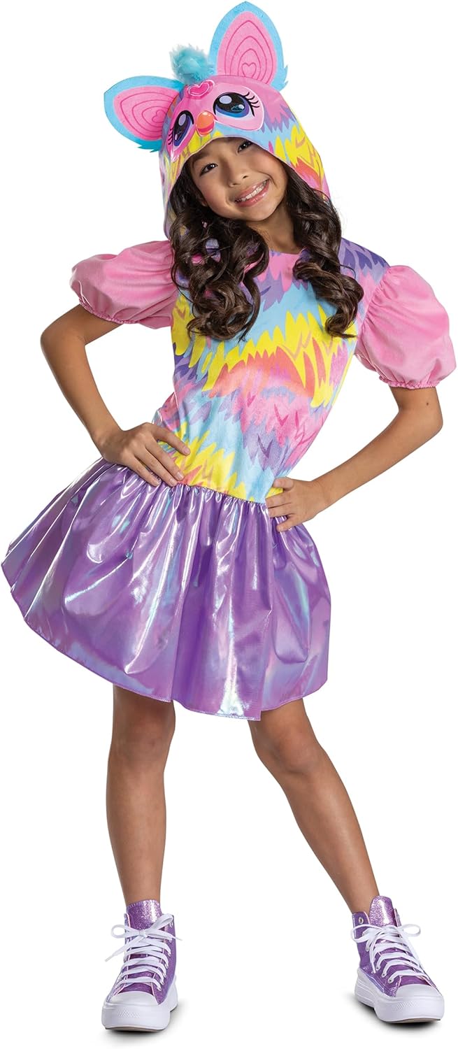 Furby Tie Dye Dress Costume, Official Hasbro Furby Costume Outfit for Kids