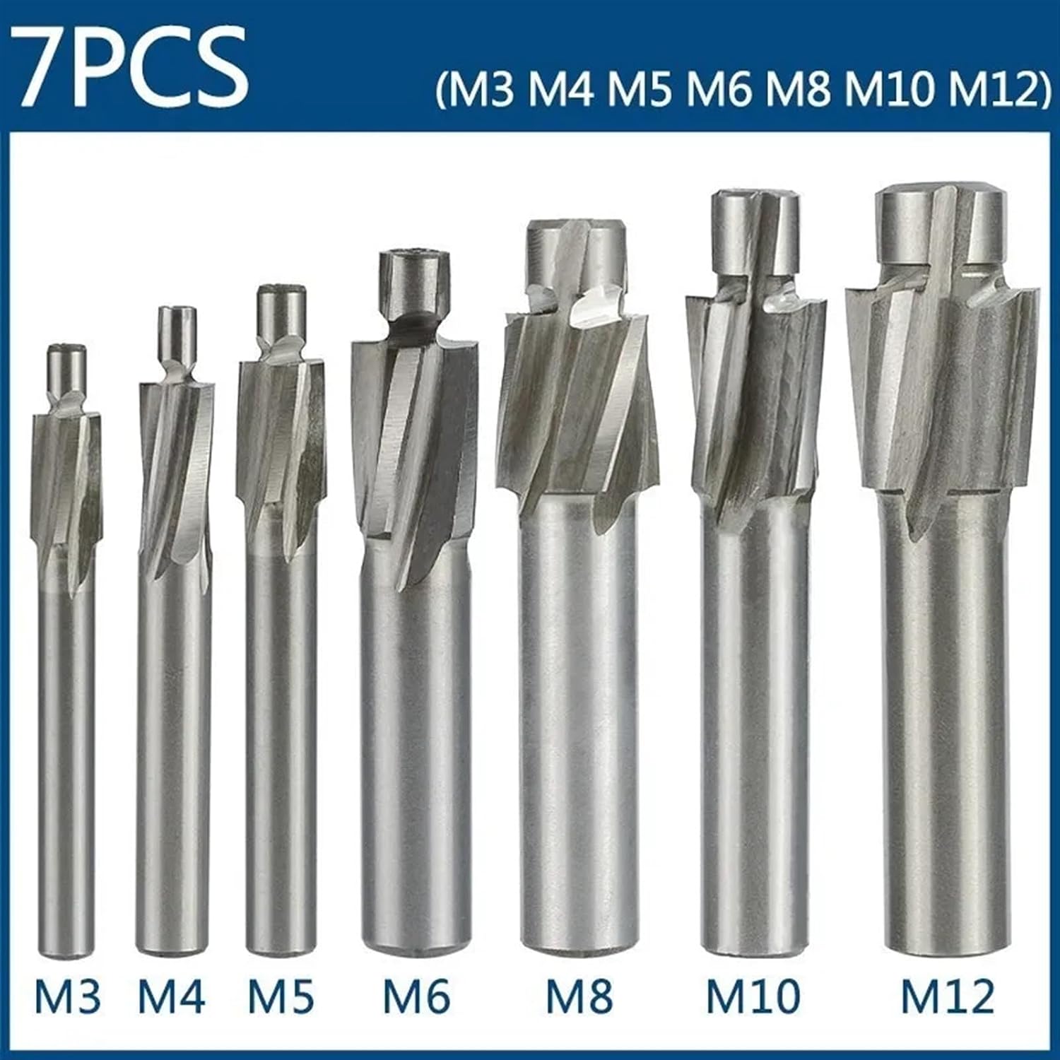 4 Flute Counterbore M3-M16 Slotting Tool Countersink Hole 1Pcs(7pcs Set)