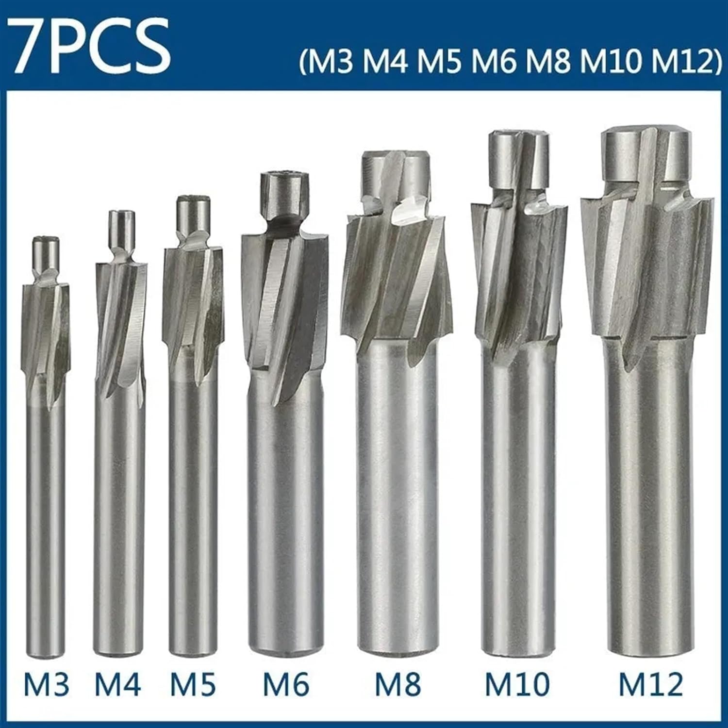 4 Flute Counterbore M3-M16 Slotting Tool Countersink Hole 1Pcs(7pcs Set)