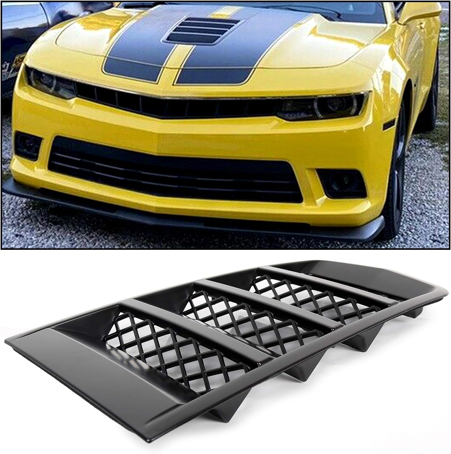 ECOTRIC Hood Scoop Vents Grille Compatible with 2014-2015 Chevrolet Camaro LS LT SS Z/28 ZL1 V8 V6 Replacement for 22828242