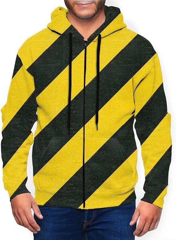 WFYZIYZL Road Sign Black Yellow Stripe Pullover Hoodie Fashion 3D Print Lone Sleeve