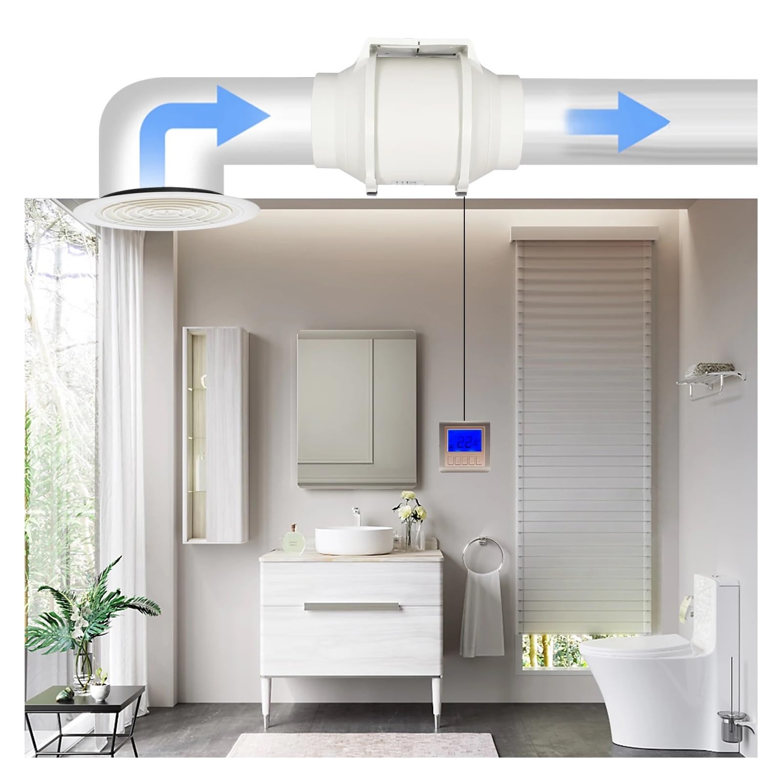 Ventilatore Ventilatore For Condotto In Linea Con Estrattore Timer Da 5 Pollici Con Ventilazione Di Scarico 'aria Con Controller Smart Switch