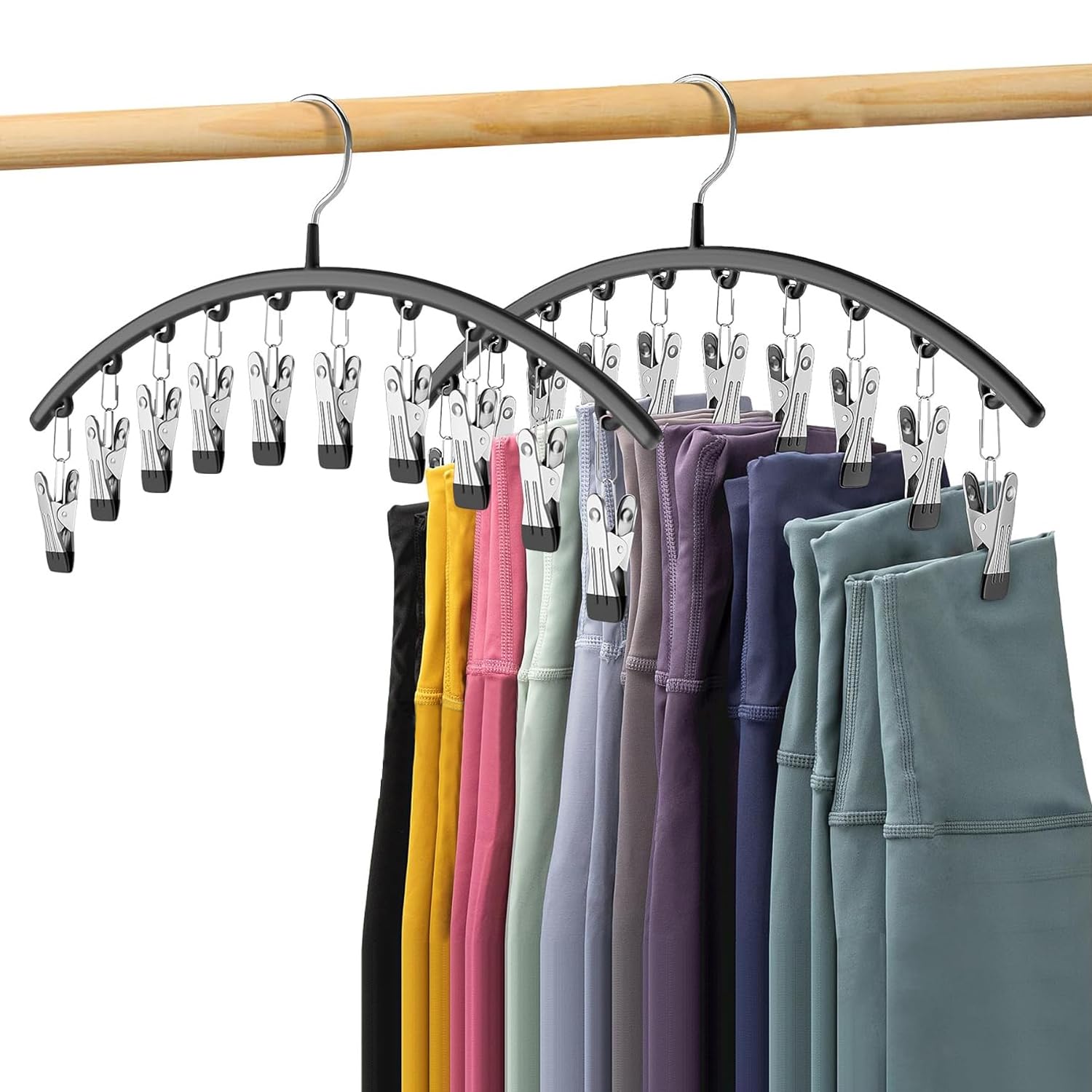 LYBH-HJY 2 PCS Organizador De Fondo De Armario,Percha De Metal para Pantalones De Yoga con 10 Clips,Sostiene 20 Pares De Pantalones,Organizador De Armario Colgante Que Ahorra Espacio（Negro-2PCS） - Negro-2PCS