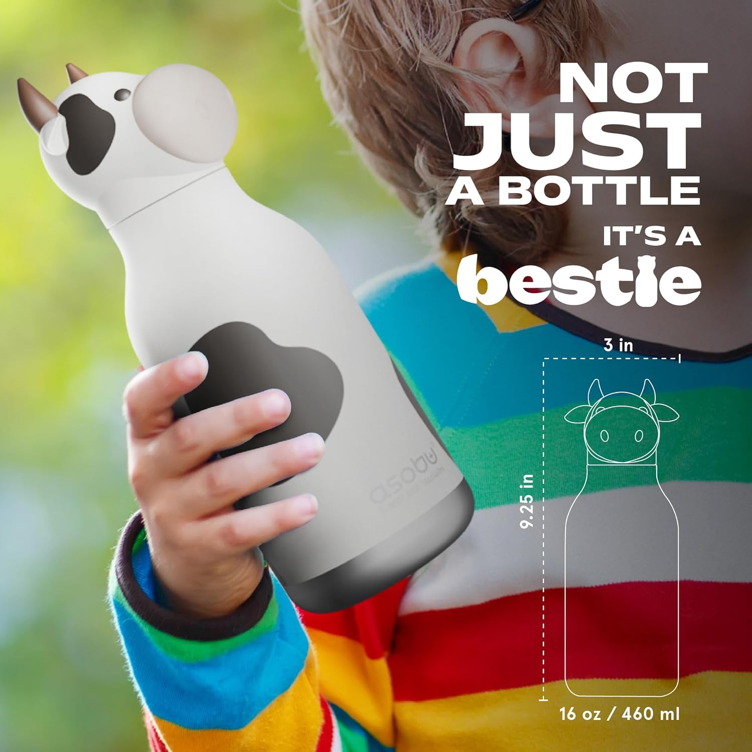asobu Bestie Bottle Insulated Stainless Steel Water Bottle with Detachable Soft Animal Head Fun Drinking For Kids and Teens with Flexible Reusable Straw 16 Ounce - Image 5