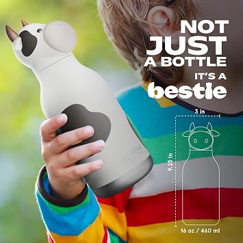 asobu Bestie Water Bottle, Cute Collectible Character, Leak Proof, BPA Free | 16 oz, Stays Cold 24 Hours, Double Wall Vacuum Insulation, Food Grade Stainless Steel, Spill Resistant, Great Gift Idea