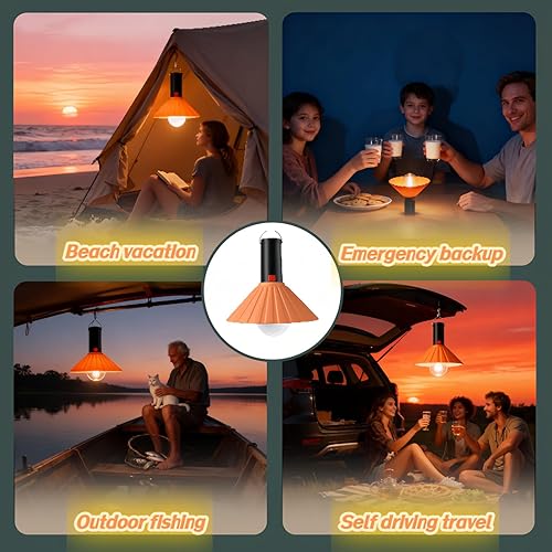 Miniatura 6 de Luz LED recargable para campamento, 3000 K blanco cálido, 3 modos de brillo, IPX6 impermeable, carga USB-C, gancho desmontable, luz portátil para