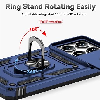 Asuwish Phone Case for Xiaomi 14T Pro with Slide Camera Cover Tempered Glass Screen Protector Ring Holder Stand Rugged Slim Cell Protective Mi 14TPro 14 T T14 5G Women Men Military Grade Hybrid Blue