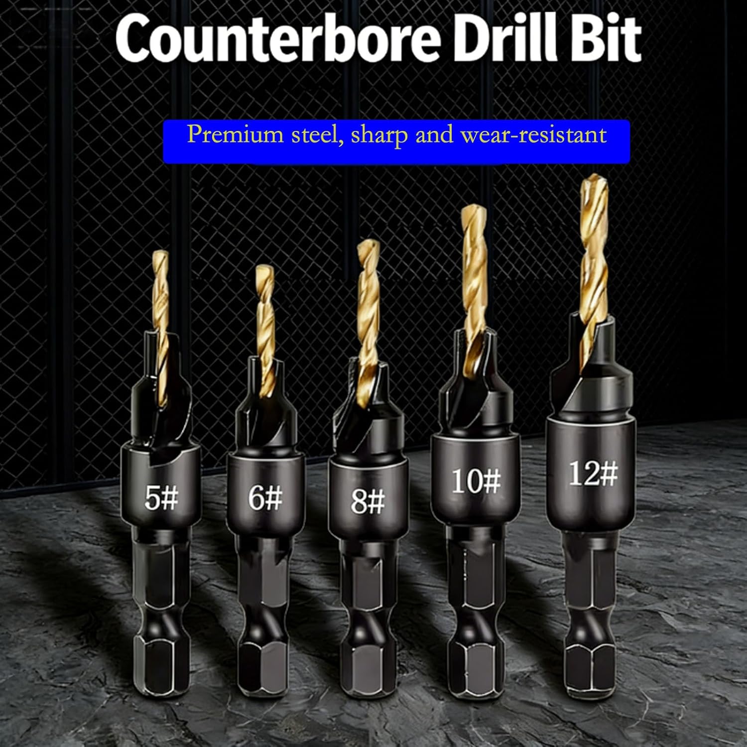 countersunk Drill bit Set, Adjustable countersunk chamfering Integrated Woodworking Drill bit Set, # 5, # 6, # 8, # 10, # 12, Suitable for Woodworking (6)
