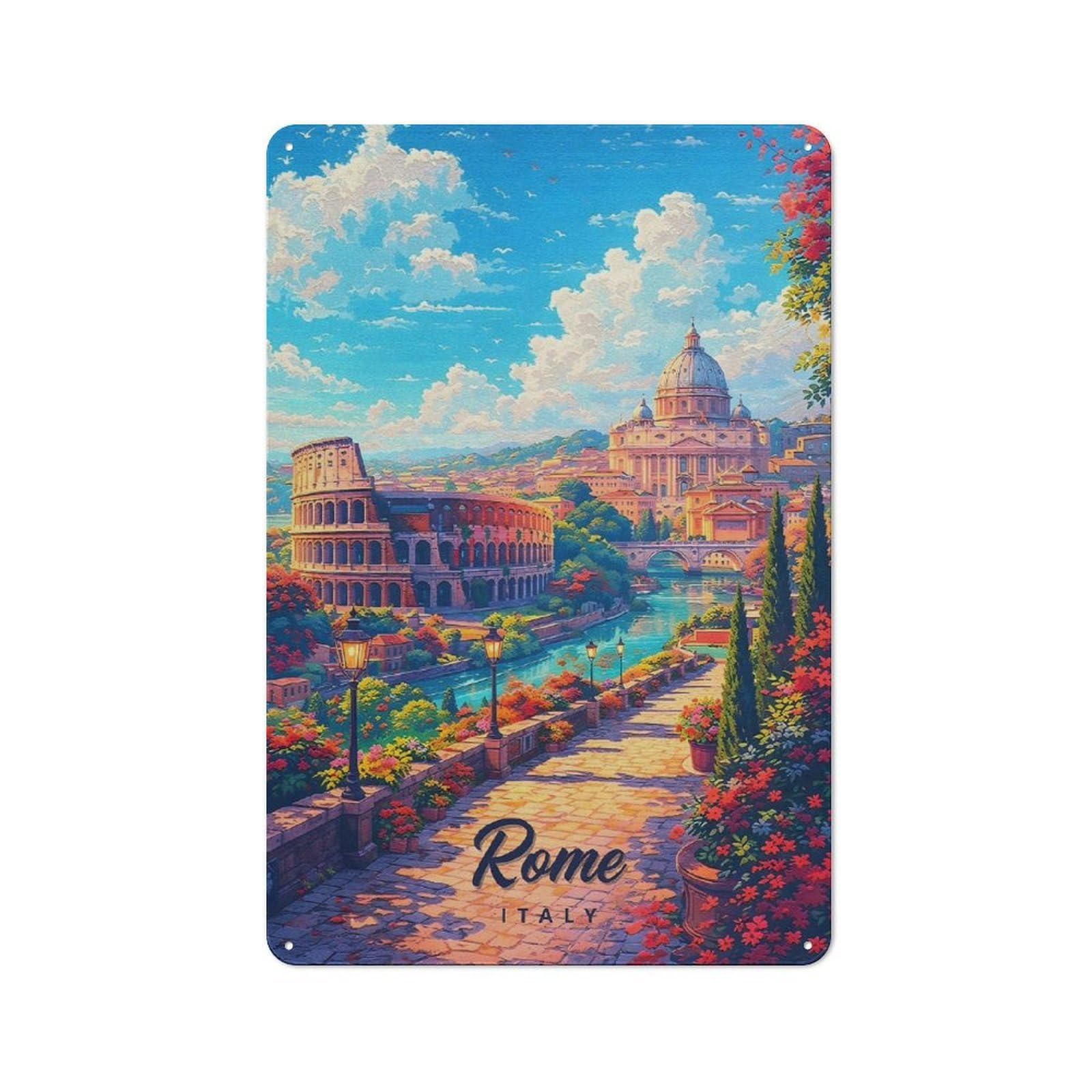 Junmoney Style-1 Vibrant Rome Cityscape With Colosseum And St. Peters Basilica Vintage Tin Sign 30X20cm For Studio Or Craft Room, Suited To Creative-Space Collectors