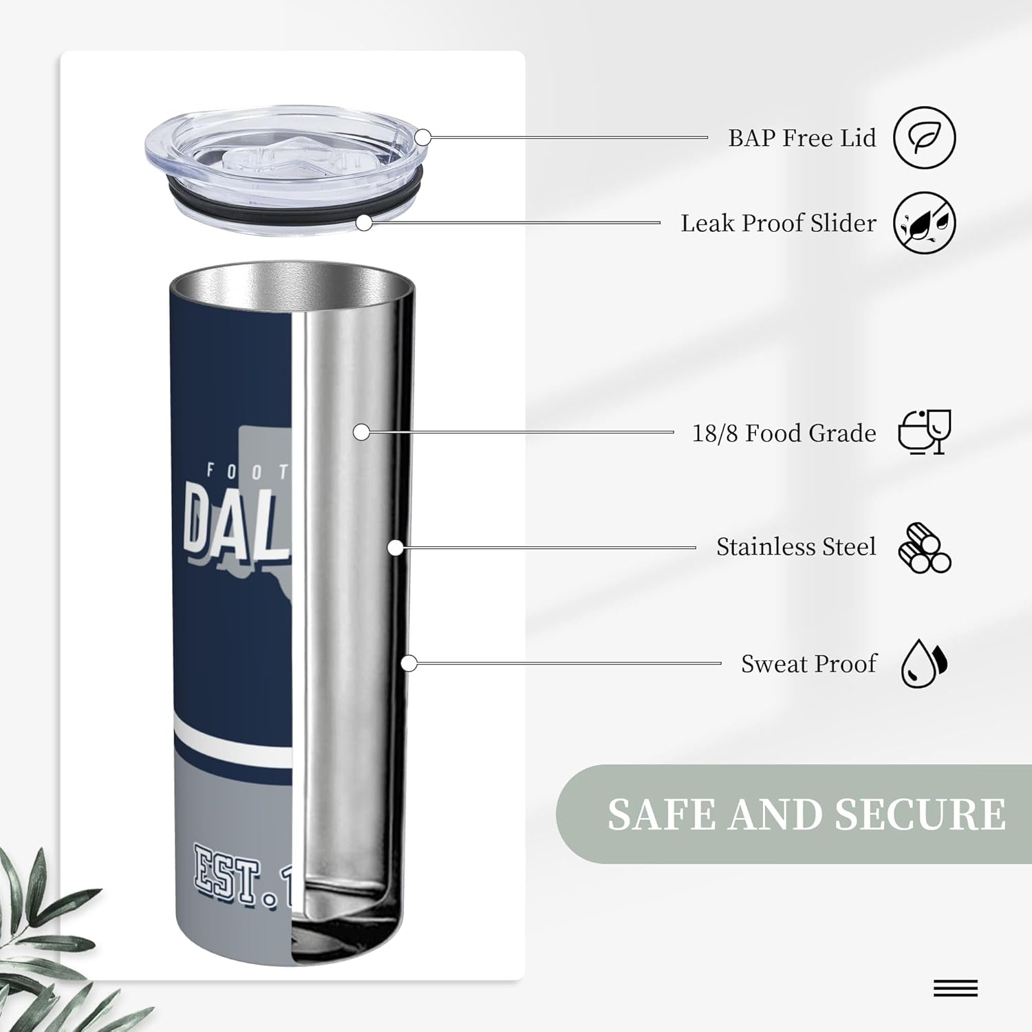 Tumbler 20oz Straight Skinny Car Cups With Insulated Cup Sleeve Portable Handle, Sports Travel Coffee Mug, Stainless Steel, Insulated,Classic Collection Gifts for Men Women Fans - Image 3