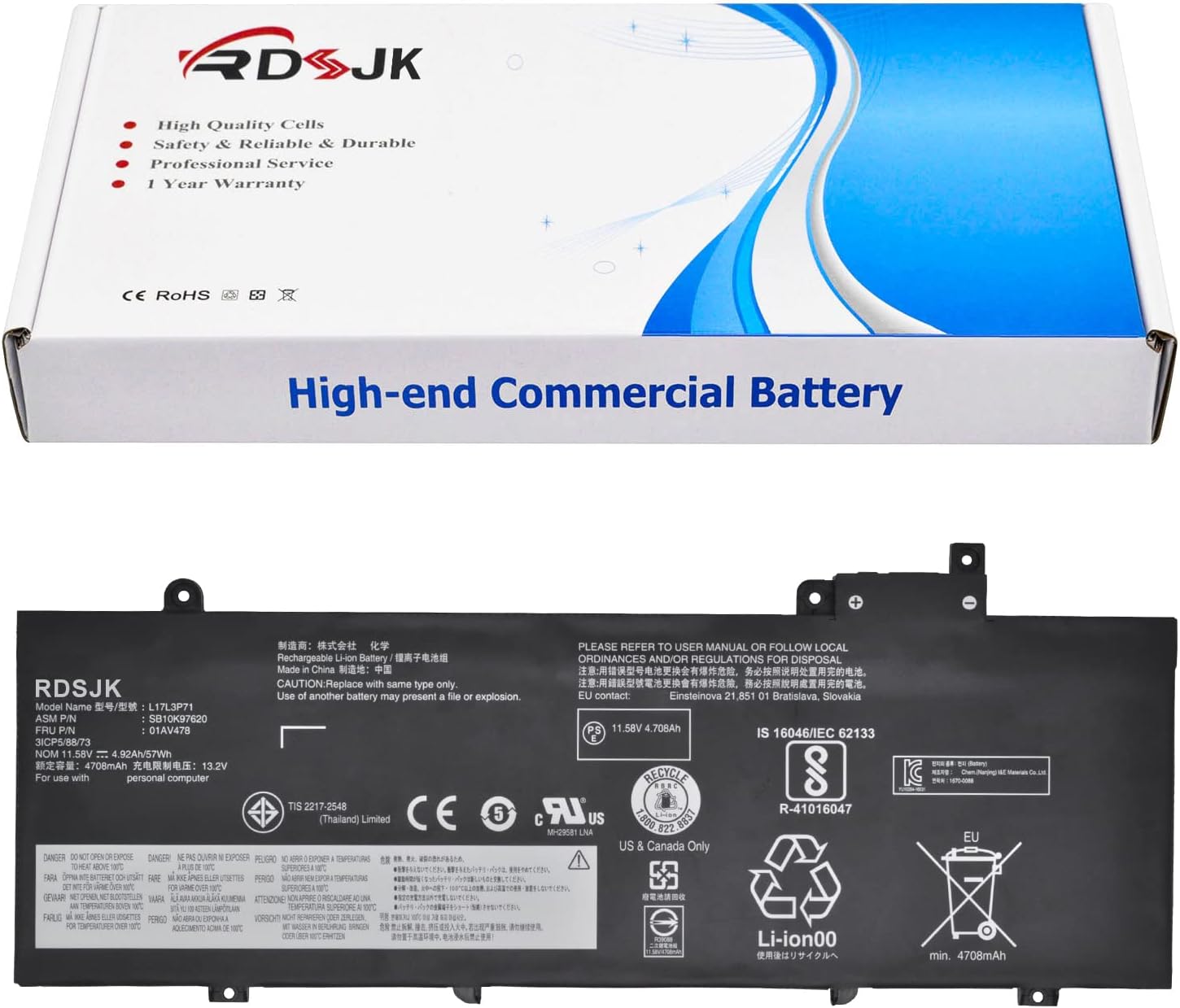 L17L3P71 L17M3P71 L17S3P71 L17M3P72 01AV478 01AV479 01AV480 Laptop Battery for Lenovo ThinkPad T480s 20L7 20L8 20L7A011CD 20L7A01WCD 20L8S02D00 20L8S02E00 Series SB10K97620 SB10K97621 SB10K97622 57Wh