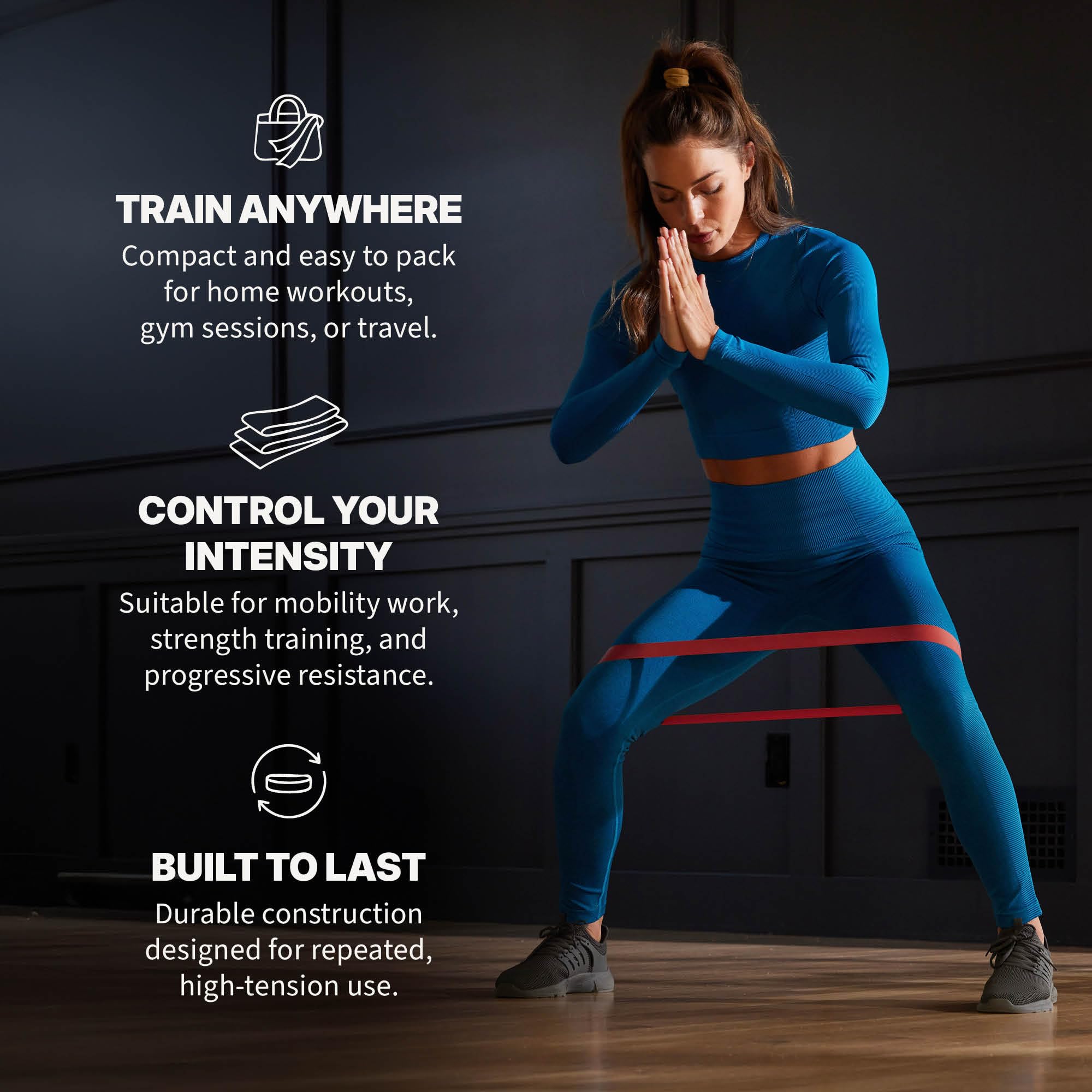 SPRI Zestaw 3 taśm Mini Loop – lekkie, średnie, ciężkie taśmy oporowe do treningu dolnej części ciała, tonizowania mięśni i ćwiczeń