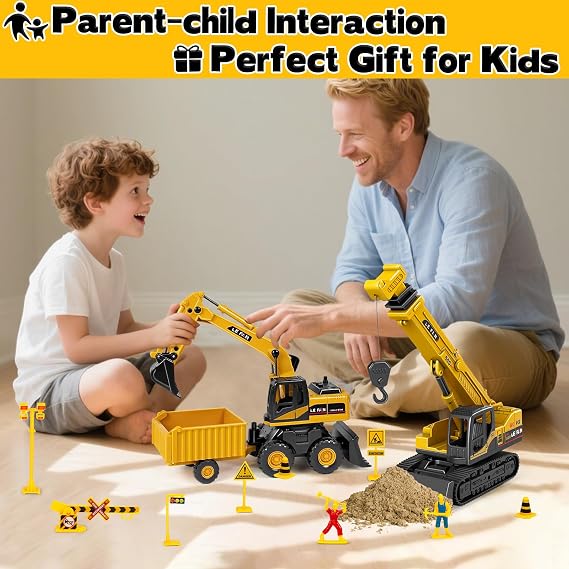 Kids Construction Toys for Boys - 3 in 1 Excavator, Crane and Dump Trucks