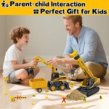 Kids Construction Toys for Boys - 3 in 1 Excavator, Crane and Dump Trucks