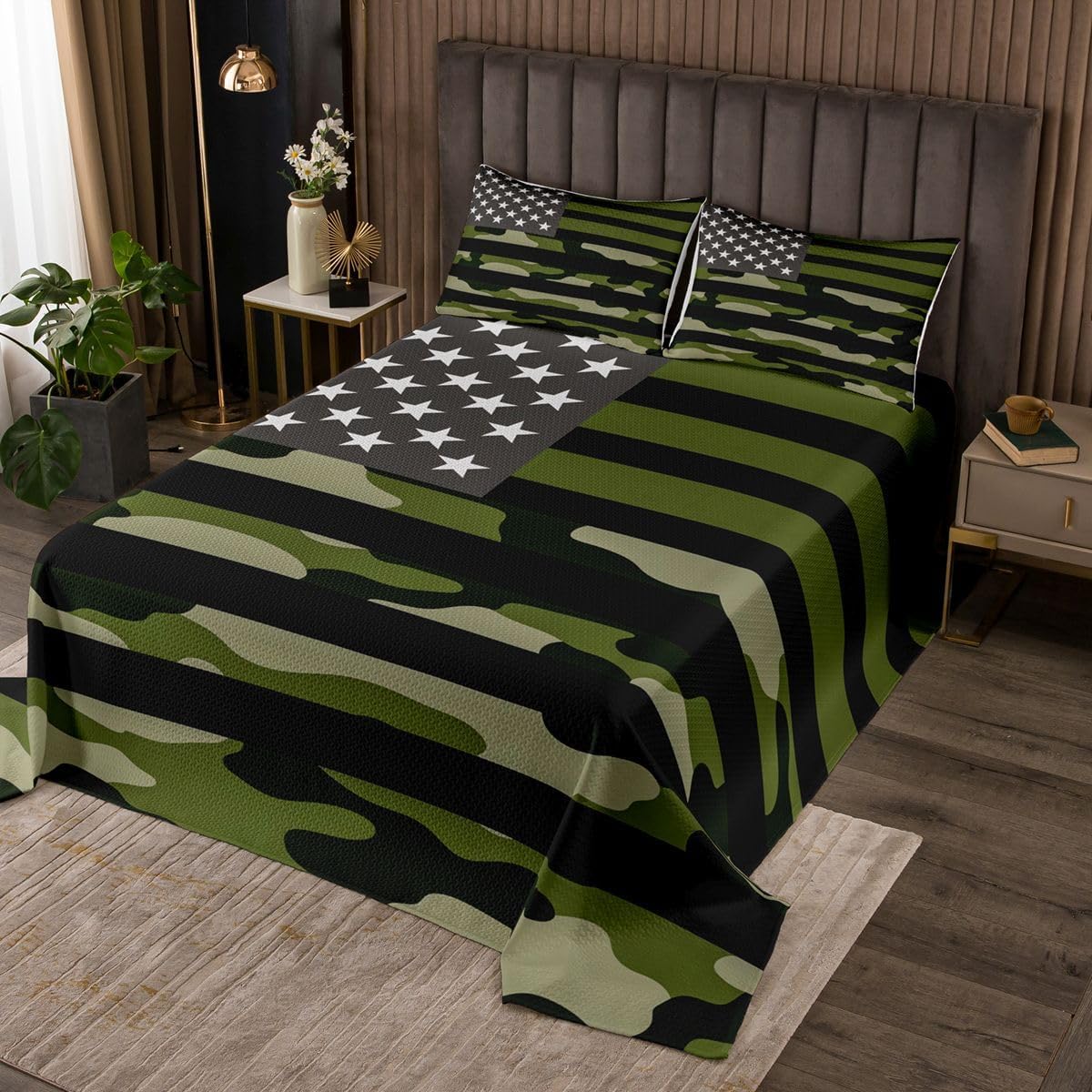 jejeloiu Camouflage Bedspread Quilts Green Camo Coverlet Set Twin Size for Kids Boys Girls Military Style Quilted Coverlet for All Season with 1 Pillowcase Microfiber