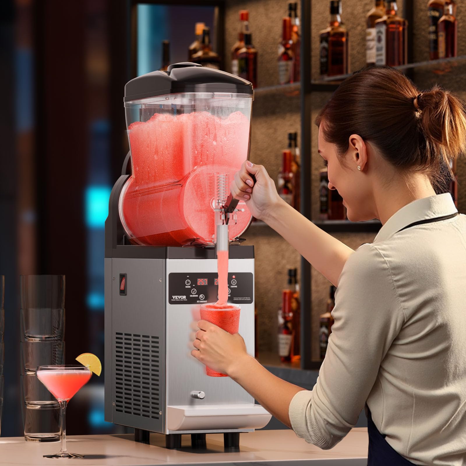 VEVOR Machine à Granité Commerciale 12 L Simple Réservoir, Machine à Boissons Glacées en Acier Inoxydable de 48 Tasses, Distributeur de Boissons Frappées Granitas Margarita Smoothie, Cafés Bars
