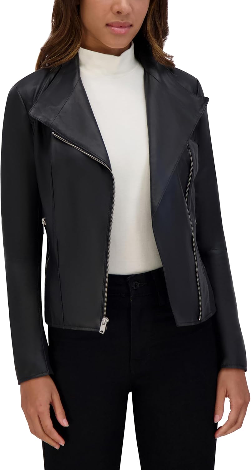 Andrew Marc Women's Asymmetrical Felix Leather Moto Jacket - Image 3