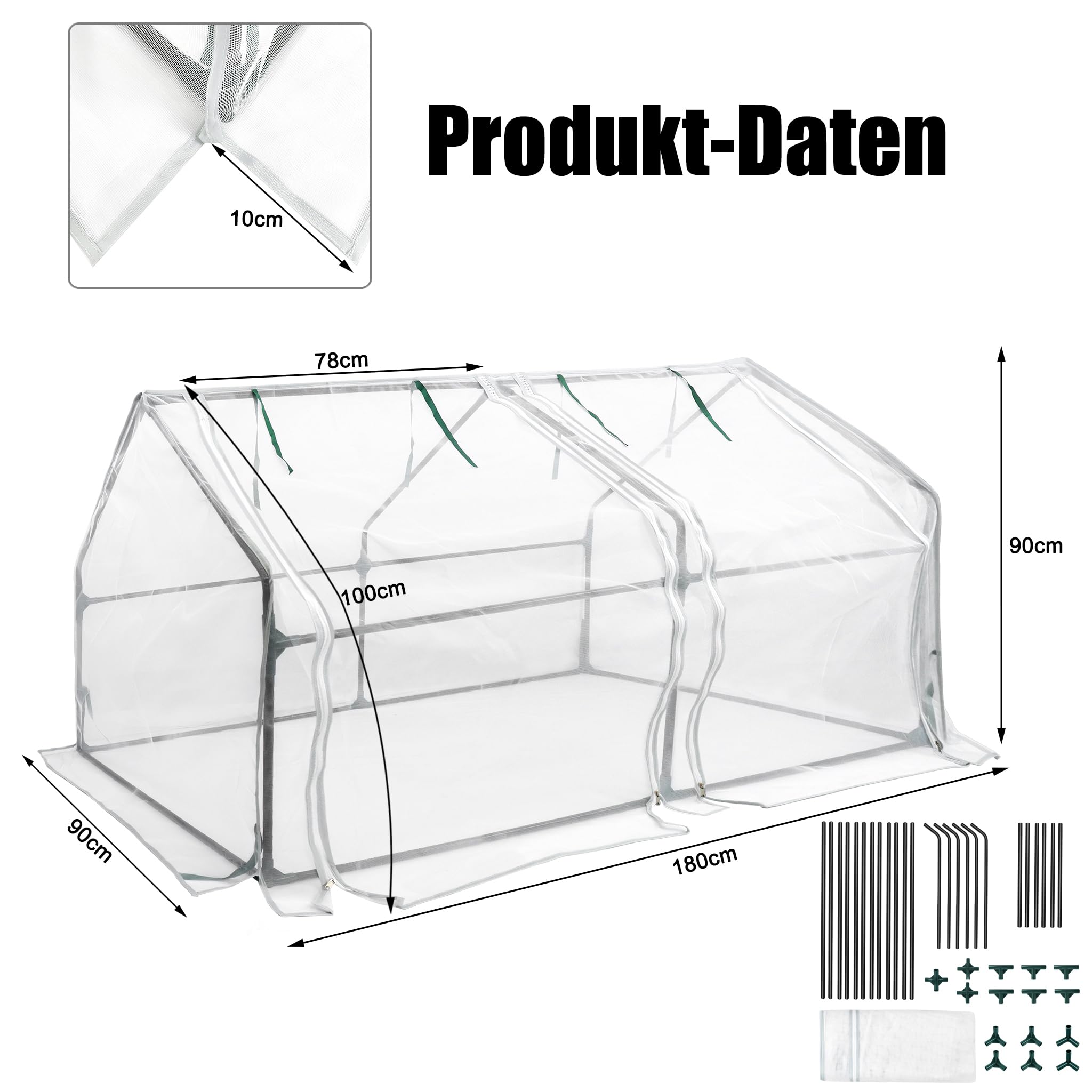 ACXIN Gewächshaus, Foliengewächshaus Tomatenhaus Frühbeet, Niedrig, Spitzdach, Insektenabweisend und Atmungsaktiv, Pflanzenhaus für den Tomaten Gemüse 180 x 90 x 90 cm, Weiß, ASN-(HAG8604C)