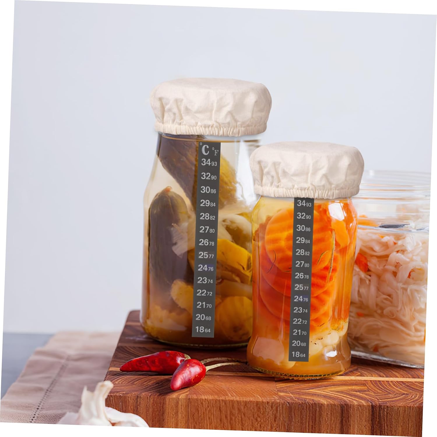 2sets Mason Jar Wide Mouth Fermentation Jar Kit Accessories Cloth Cover Thermometer Gauge Date Band for Home Use